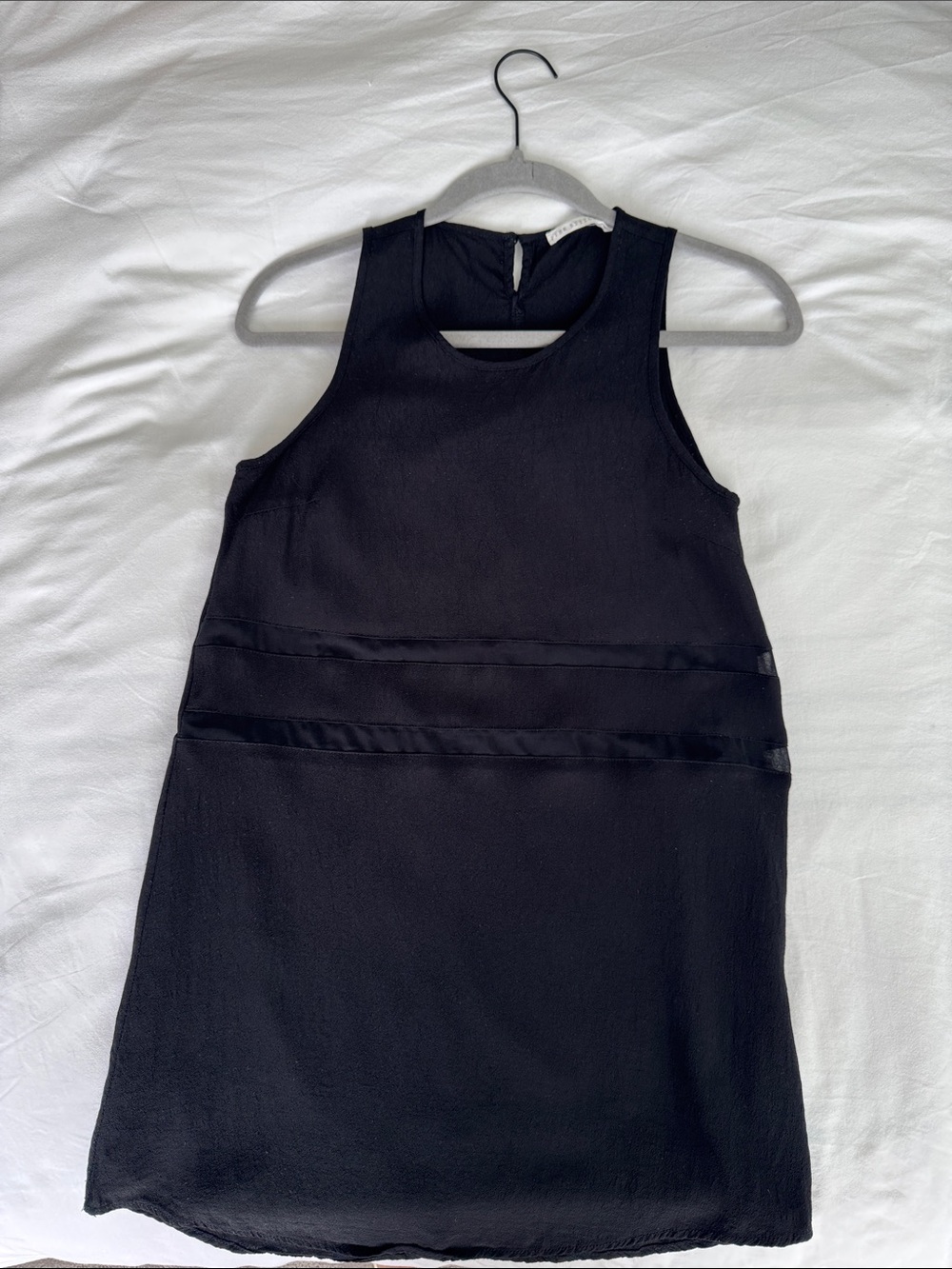 Sleeveless Black Mini Dress with Satin Waist Detail